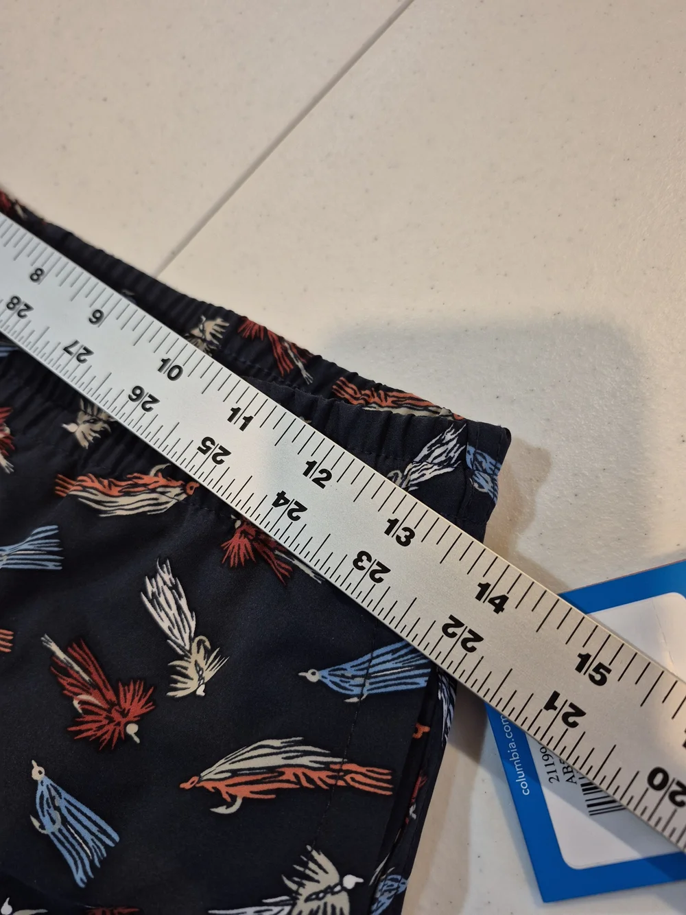 Boys Navy Fly Fishing Print Swim Trunks with Elastic Waist and Drawstring 4815